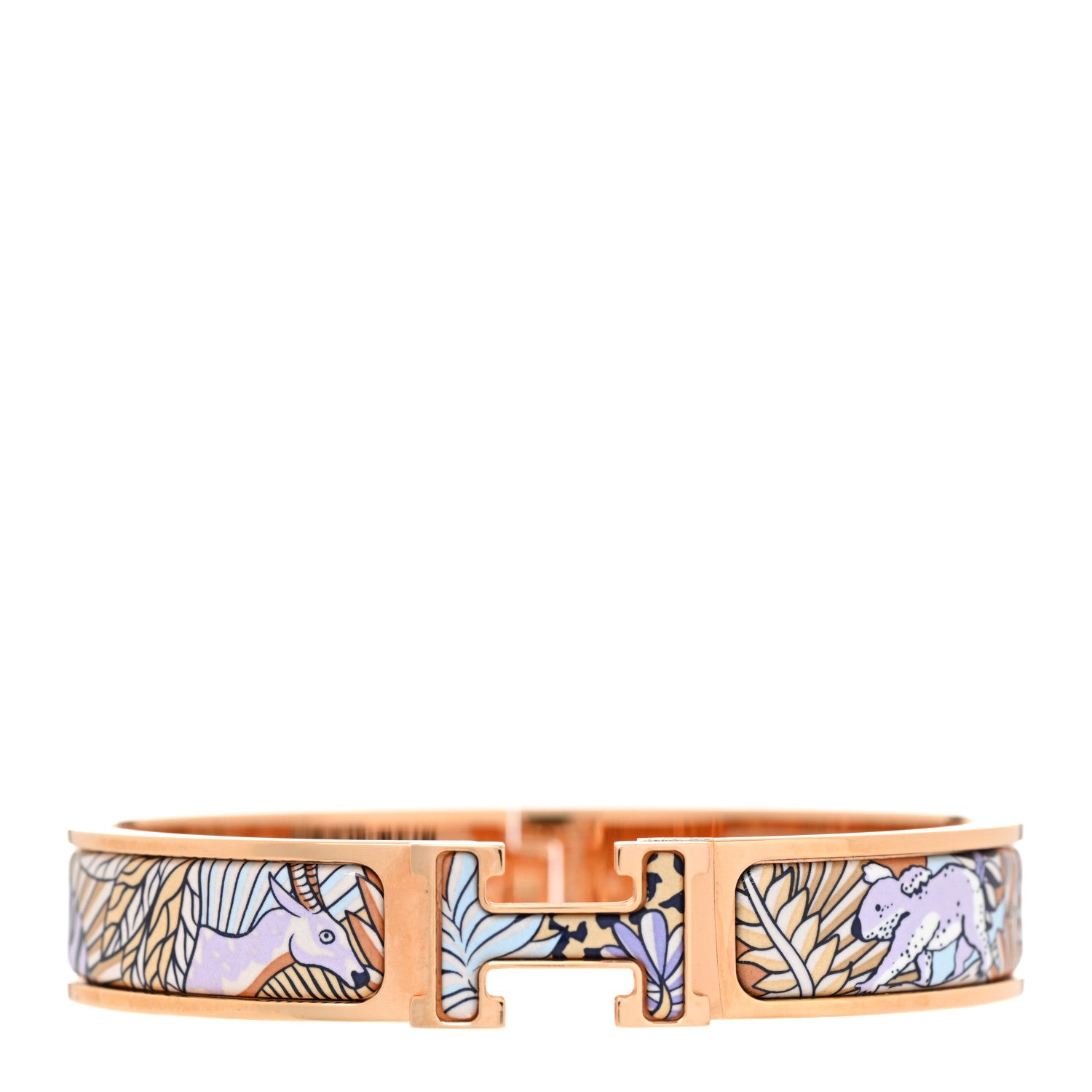 Hermes Enamel Narrow Print Animaux Camoufles Clic Clac H Bracelet GM Lilas 1 of 5