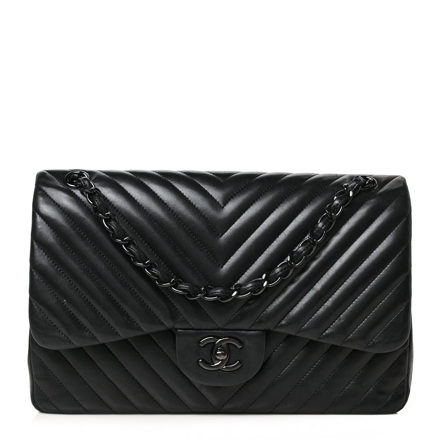 Lambskin Chevron Quilted Jumbo Double Flap So Black