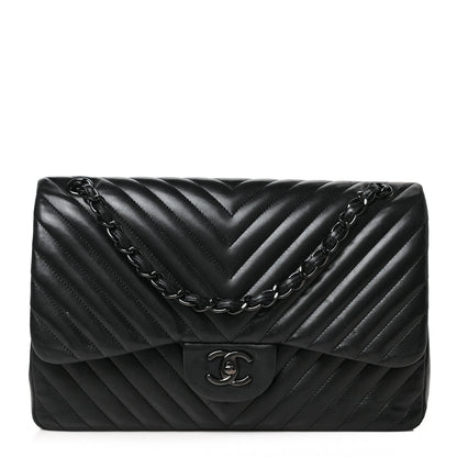 Chanel Lambskin Chevron Quilted Jumbo Double Flap So Black 1 of 9