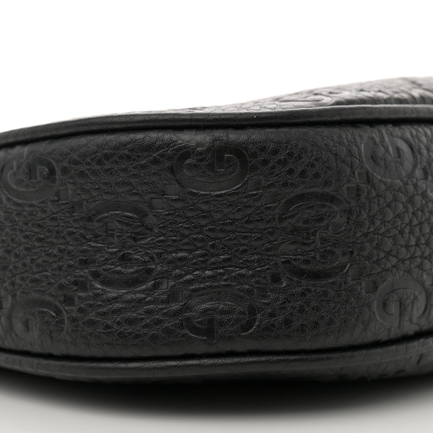 Gucci GG Grainy Calfskin Emblem Small Half Moon Shoulder Bag Black 9 of 12