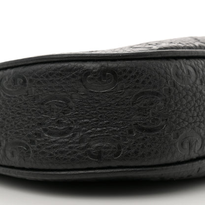 Gucci GG Grainy Calfskin Emblem Small Half Moon Shoulder Bag Black 9 of 12