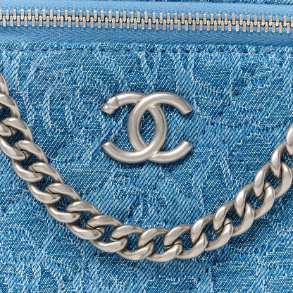 Chanel Denim Quilted Sweetheart Small Vanity Case With Chain Blue 8 of 11