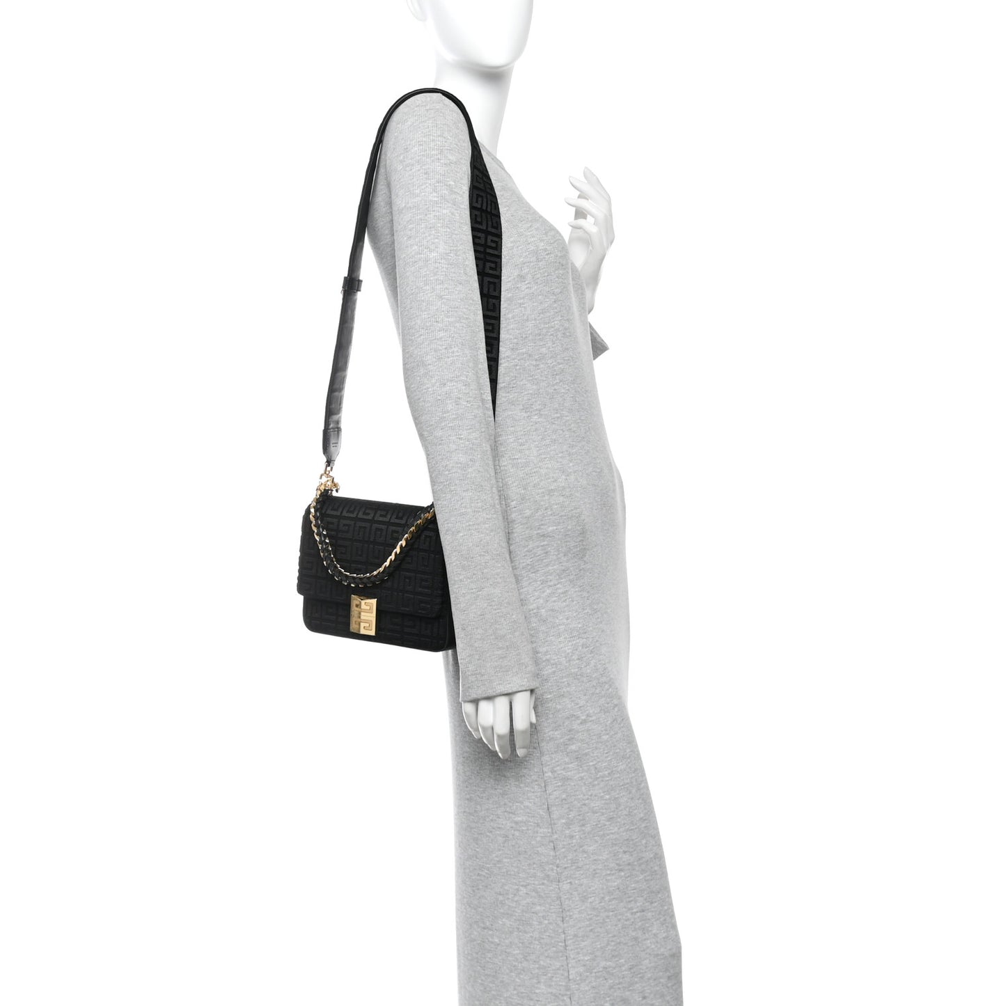 Canvas Woven Embroidered Medium 4G Bag With Chain Black