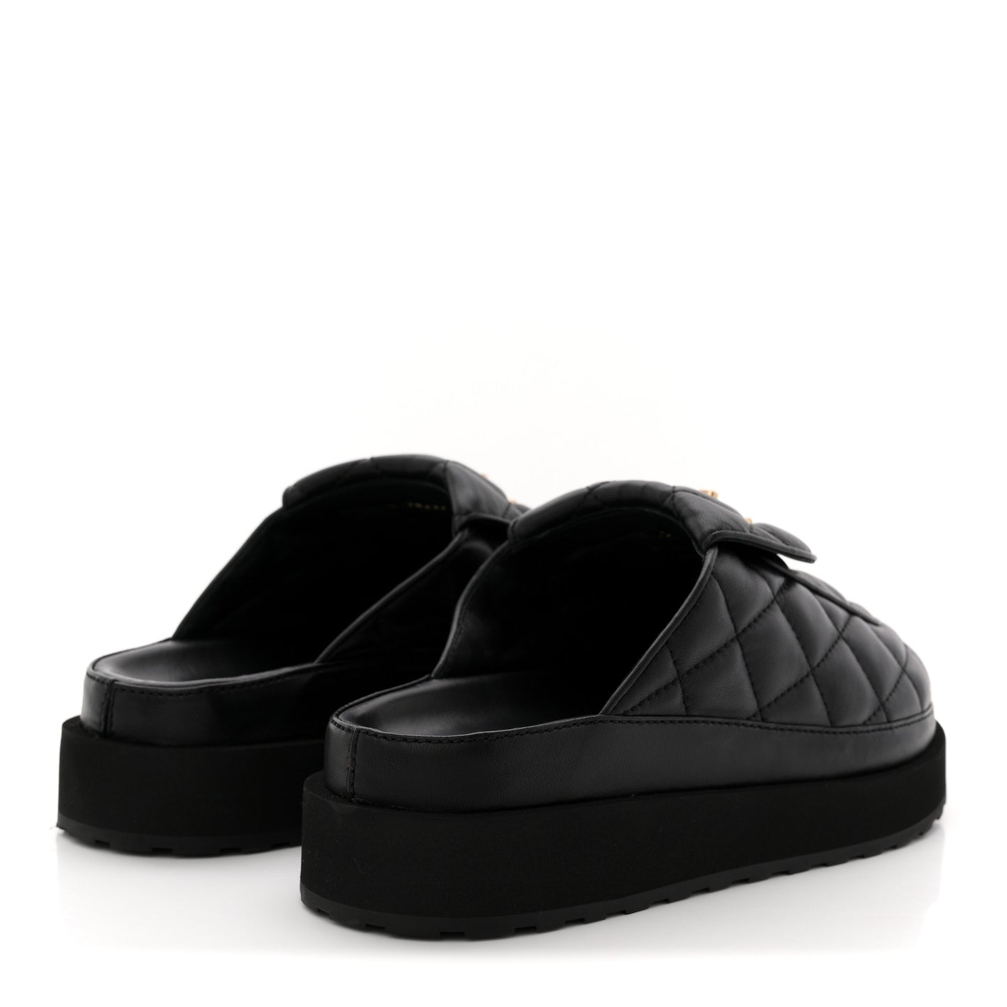 Lambskin Quilted CC Turnlock Mules 38.5 Black