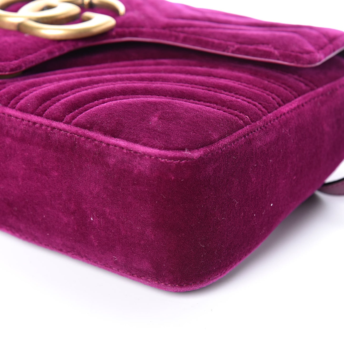 Velvet Matelasse Medium GG Marmont Shoulder Bag Fuchsia Violet Cyclamen
