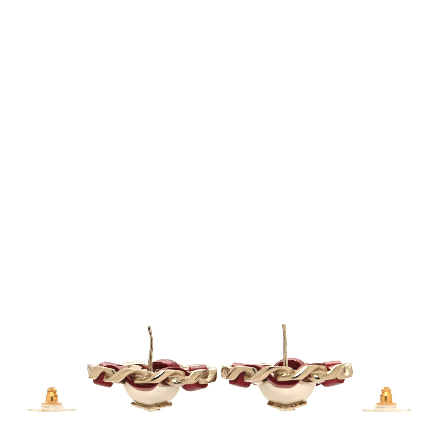 Chanel Pearl Lambskin Chain Around CC Earrings Gold Red 3 of 4