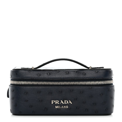 Prada Ostrich Cosmetic Pouch Navy 1 of 9