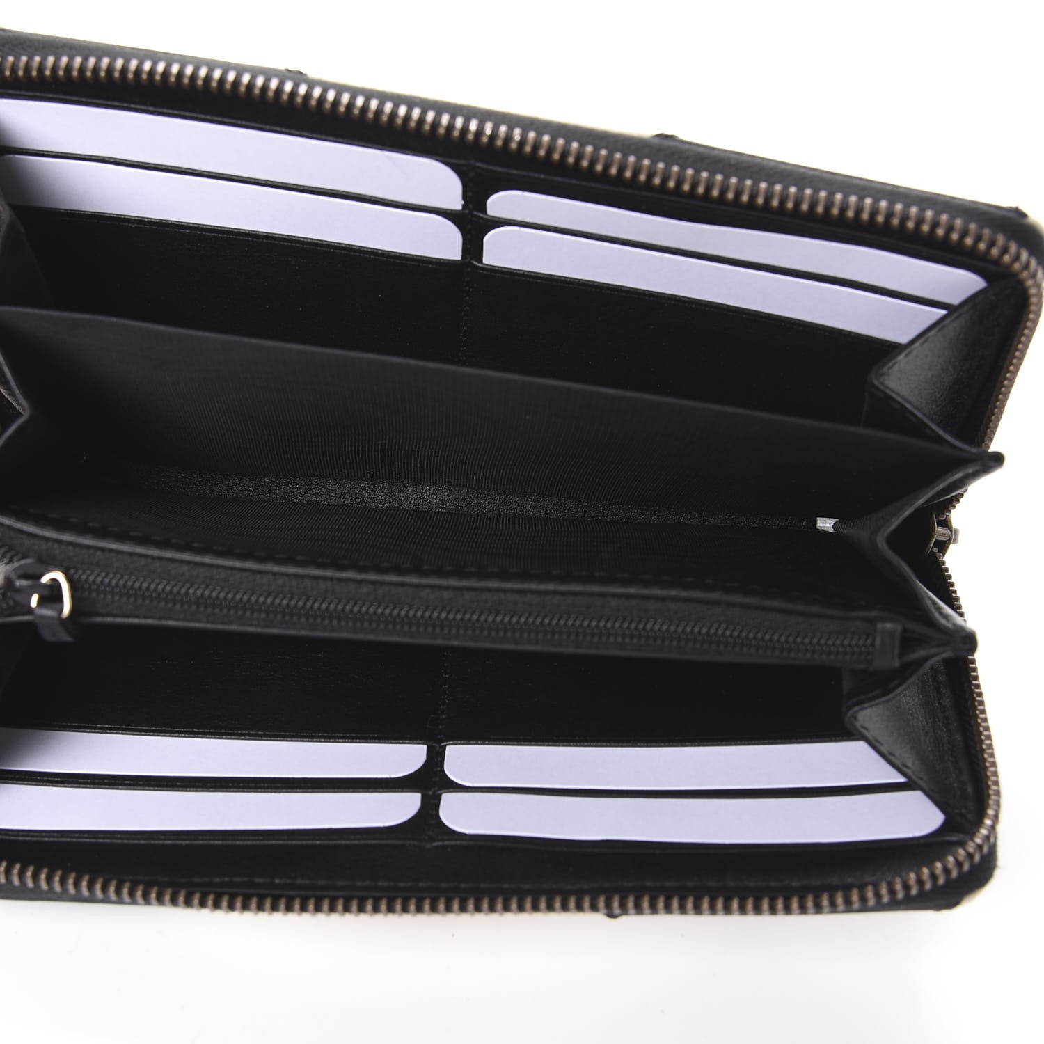 Gucci Calfskin Matelasse GG Marmont Zip Around Wallet Black White 5 of 6