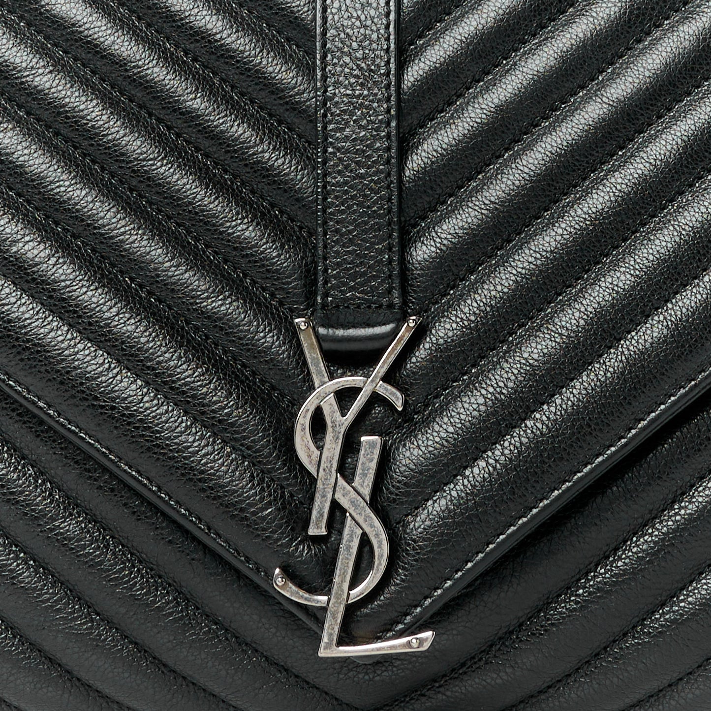 Sheepskin Matelasse Chevron Monogram Large College Satchel Black