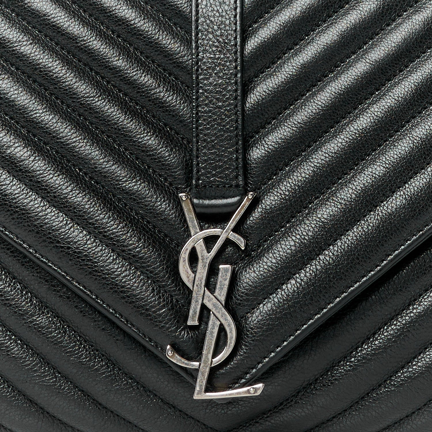 Saint Laurent Sheepskin Matelasse Chevron Monogram Large College Satchel Black 10 of 12