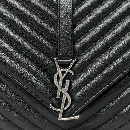 Saint Laurent Sheepskin Matelasse Chevron Monogram Large College Satchel Black 10 of 12