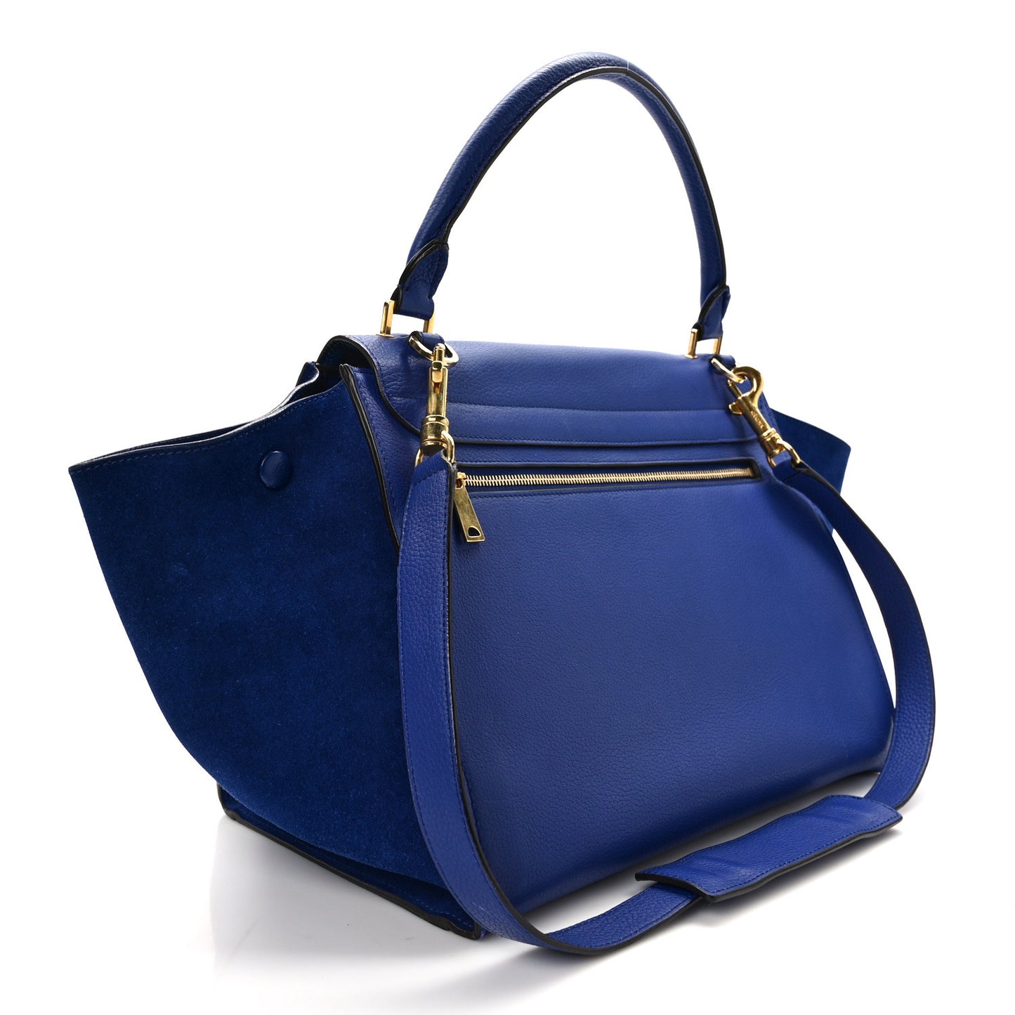 Drummed Calfskin Suede Medium Trapeze Indigo