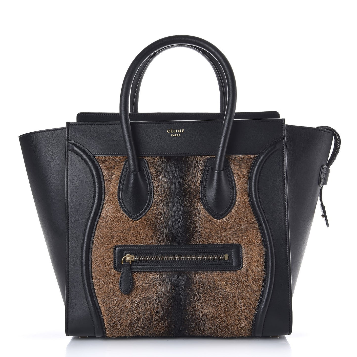 Smooth Calfskin Goat Fur Mini Luggage Brown