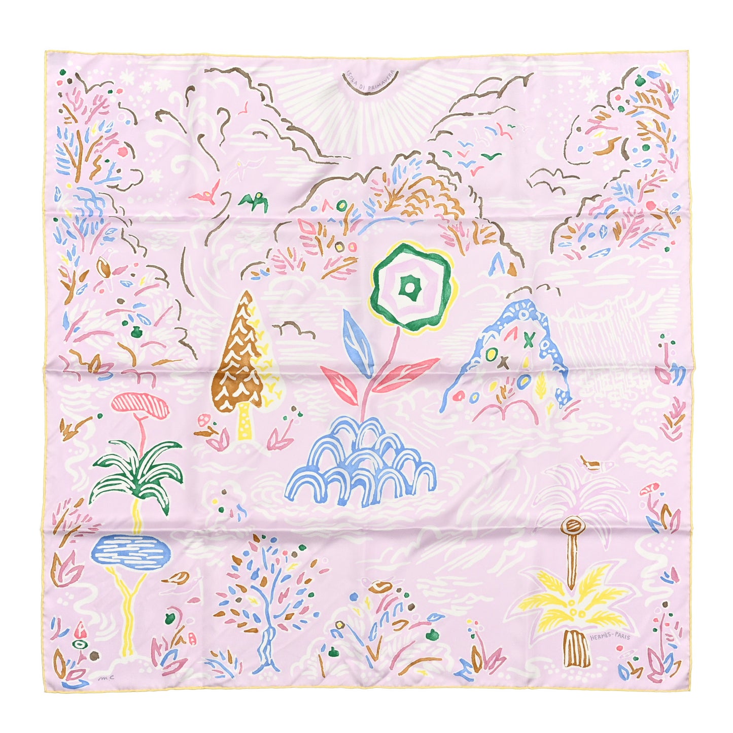Silk Isola Di Primavera Scarf 90 Rose Pale Bleu Jaune