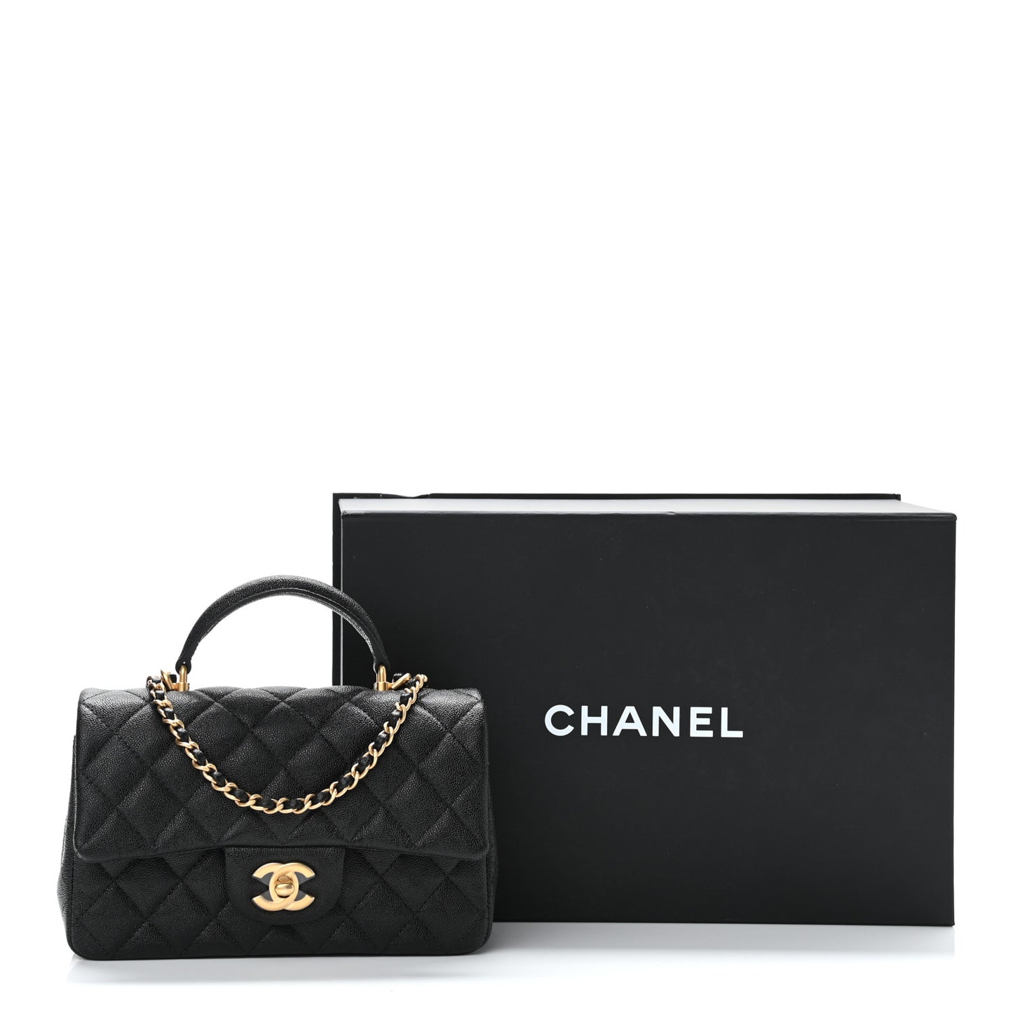 Caviar Quilted Mini Top Handle Rectangular Flap Black