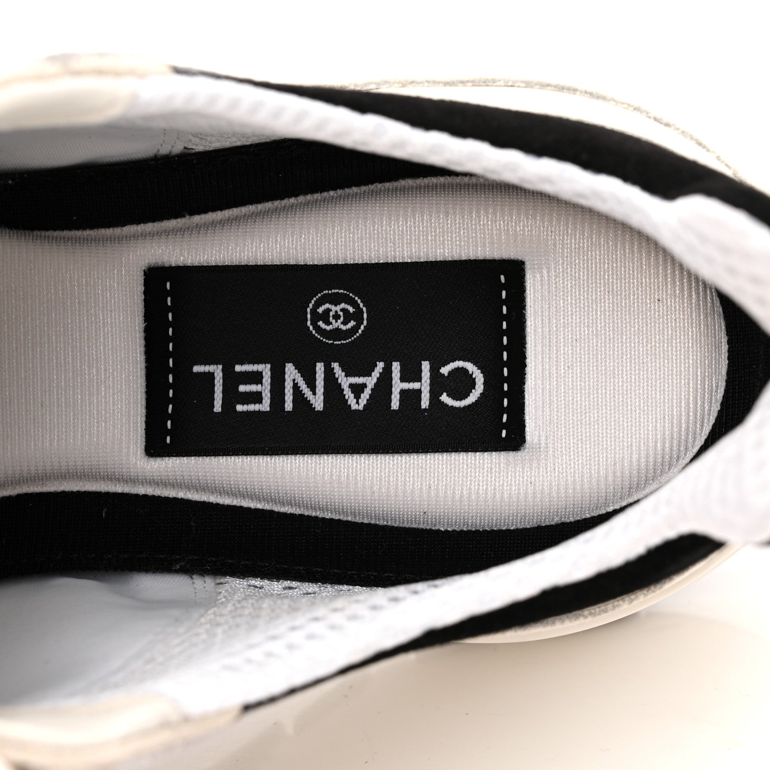 Chanel Suede Calfskin Womens CC Sneakers 36.5 White Black 8 of 10
