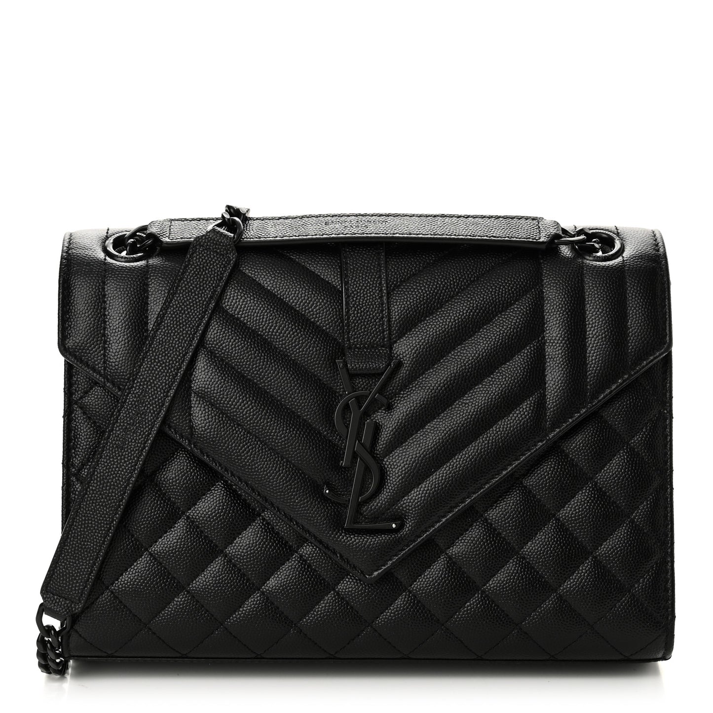 Grain De Poudre Textured Mixed Matelasse Triquilt Medium Monogram Monochrome Satchel Black