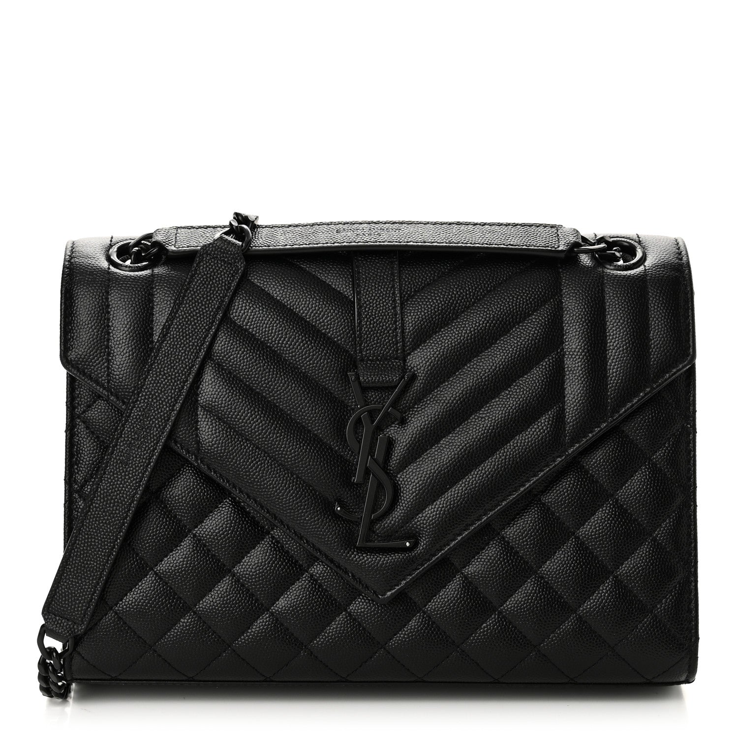 Saint Laurent Grain De Poudre Textured Mixed Matelasse Triquilt Medium Monogram Monochrome Satchel Black 1 of 9