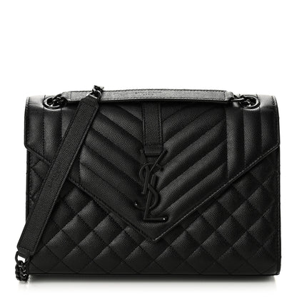 Saint Laurent Grain De Poudre Textured Mixed Matelasse Triquilt Medium Monogram Monochrome Satchel Black 1 of 9