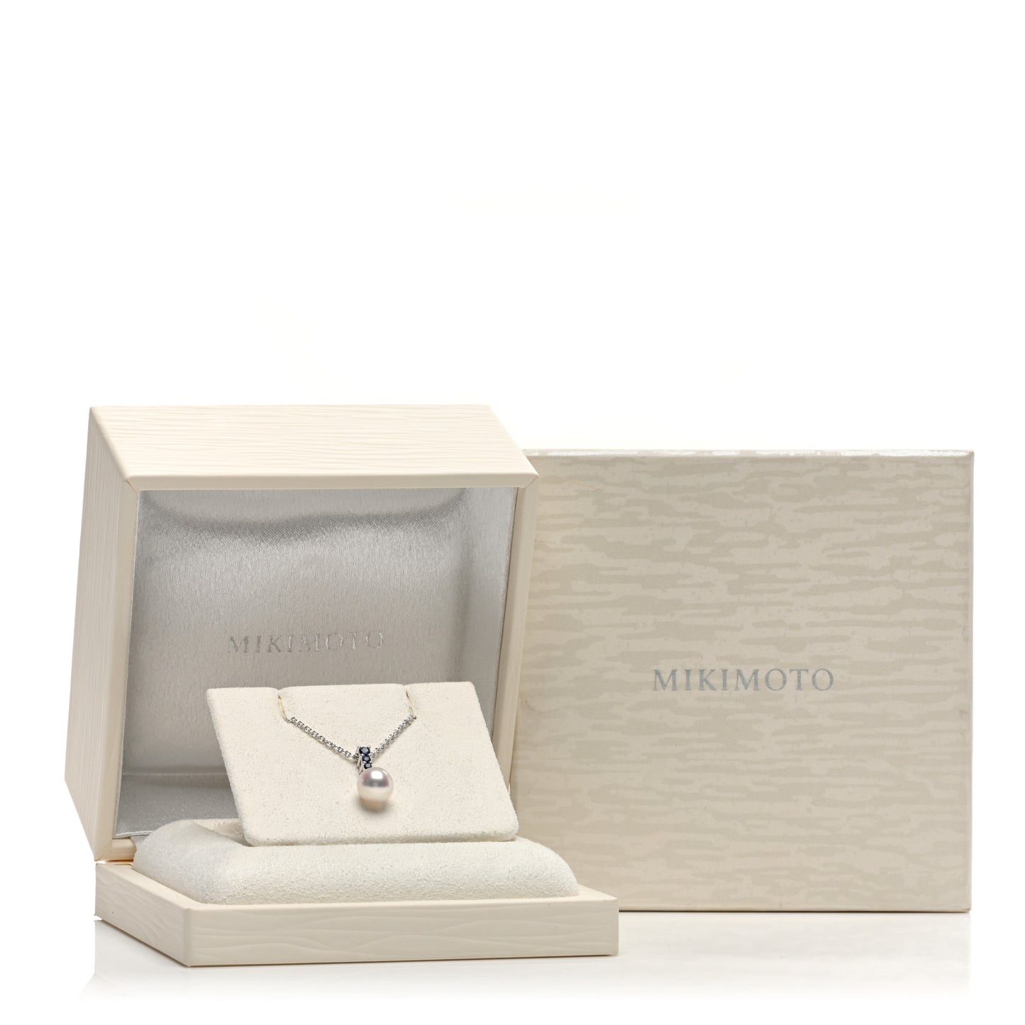 18K White Gold Blue Sapphire Akoya Pearl 8-8.5mm Morning Dew Pendant Necklace