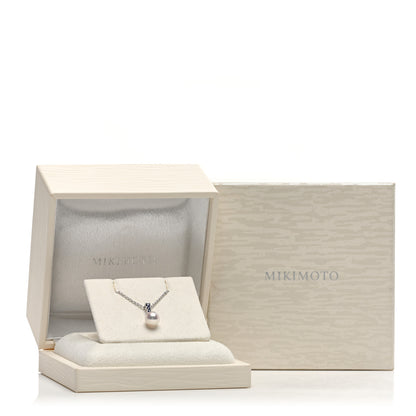 Mikimoto 18K White Gold Blue Sapphire Akoya Pearl 8-8.5mm Morning Dew Pendant Necklace 5 of 5