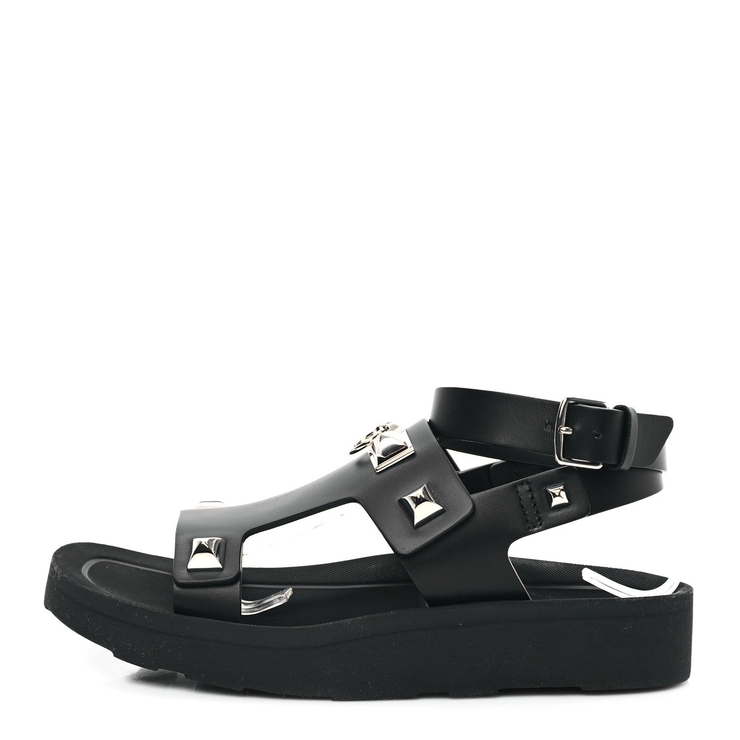 Hermes Calfskin Medor Studded Womens Intuition Sandals 38.5 Black 1 of 9