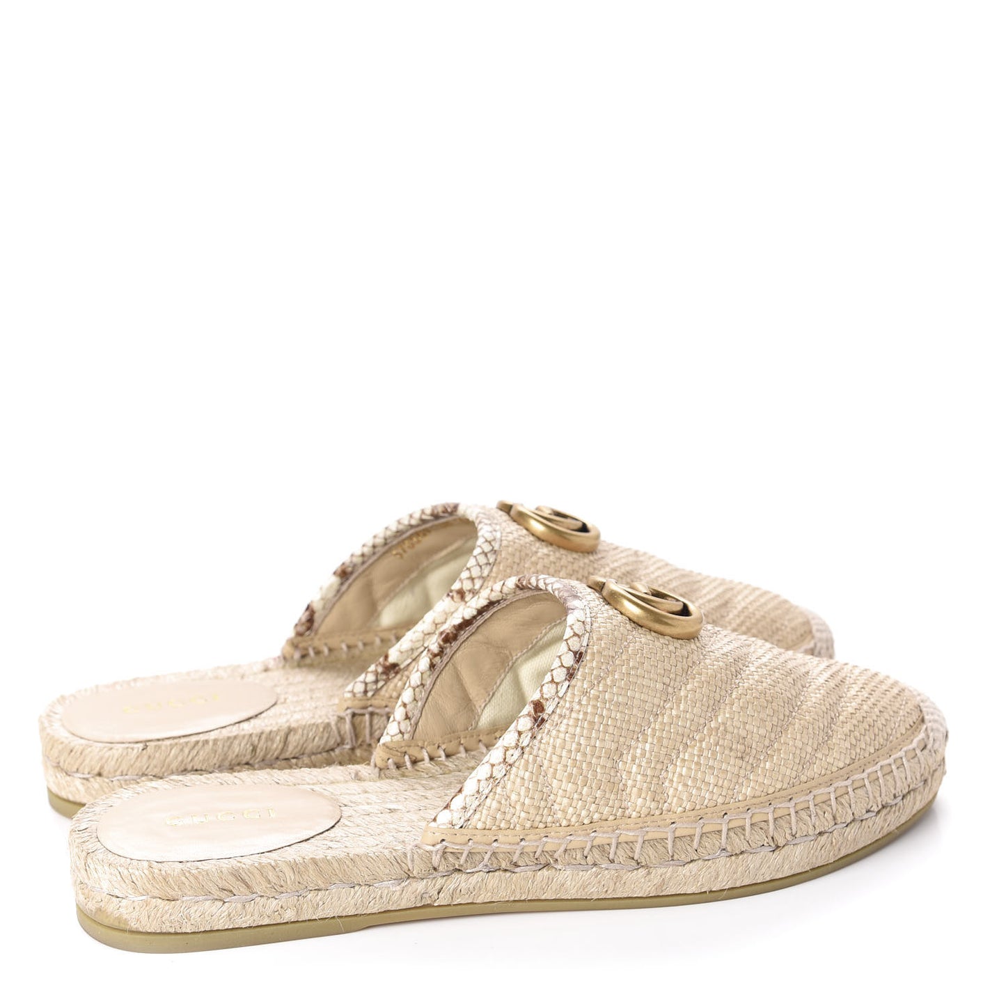 Straw Elaphe Matelasse GG Marmont Espadrille Slippers 38 Natural Cream Brown
