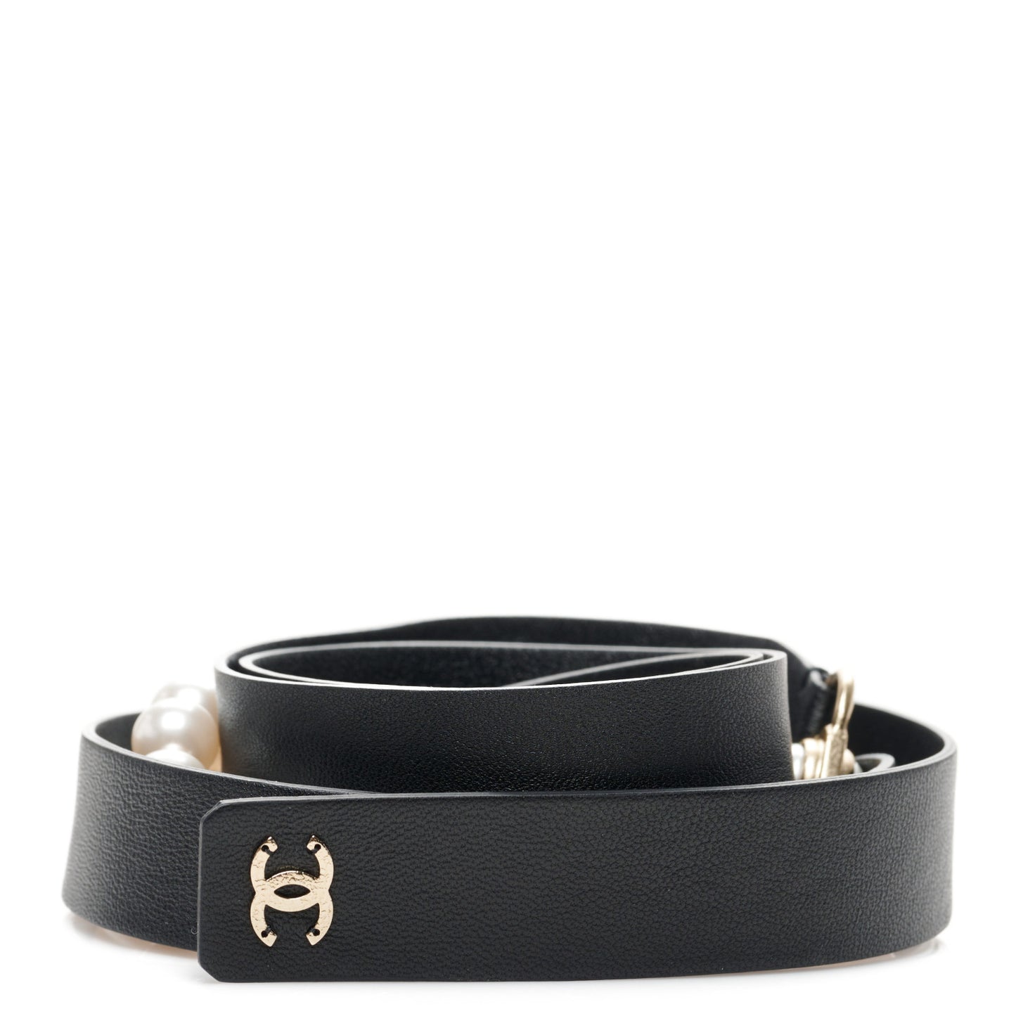 Lambskin Pearl CC Chain Belt S Black