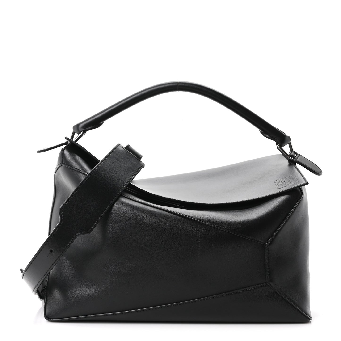 Calfskin Large Puzzle Edge Bag Black