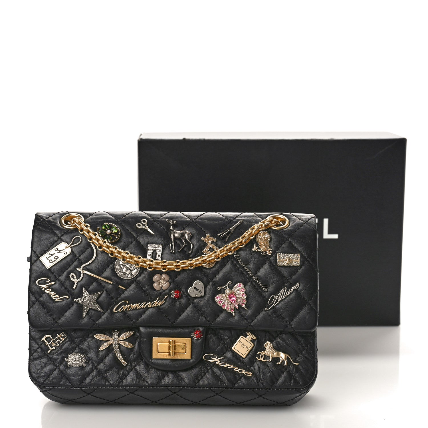 Chanel Aged Calfskin Lucky Charms 2.55 Reissue 225 Flap Black 10 of 10