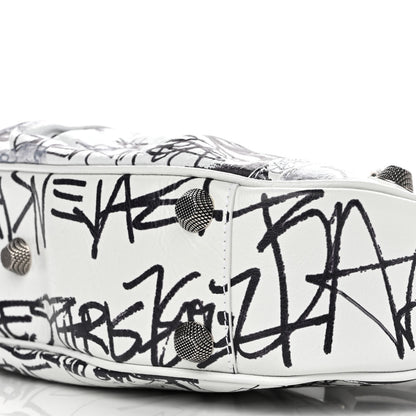 Balenciaga Agneau Arena Graffiti Small Le Cagole Shoulder Bag White Black 9 of 9