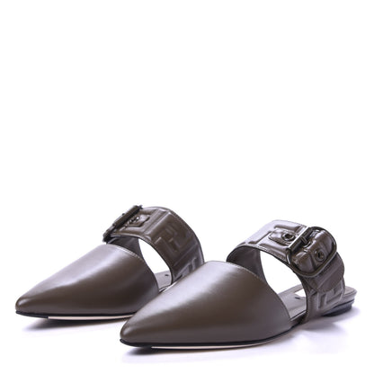 Fendi Vitello FF Embossed Buckle Flat Mules 35.5 Wood 3 of 9
