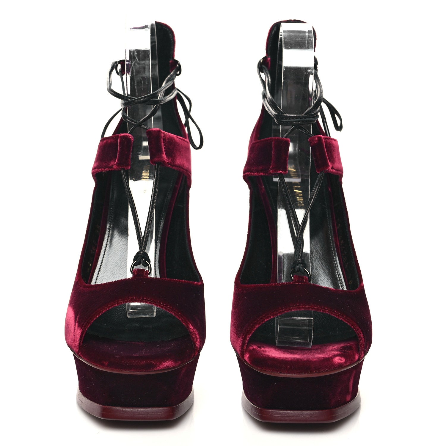 Saint Laurent Velluto Master Lace Up Tribute 105 Platform Sandals 38 Burgundy 2 of 8
