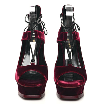 Saint Laurent Velluto Master Lace Up Tribute 105 Platform Sandals 38 Burgundy 2 of 8