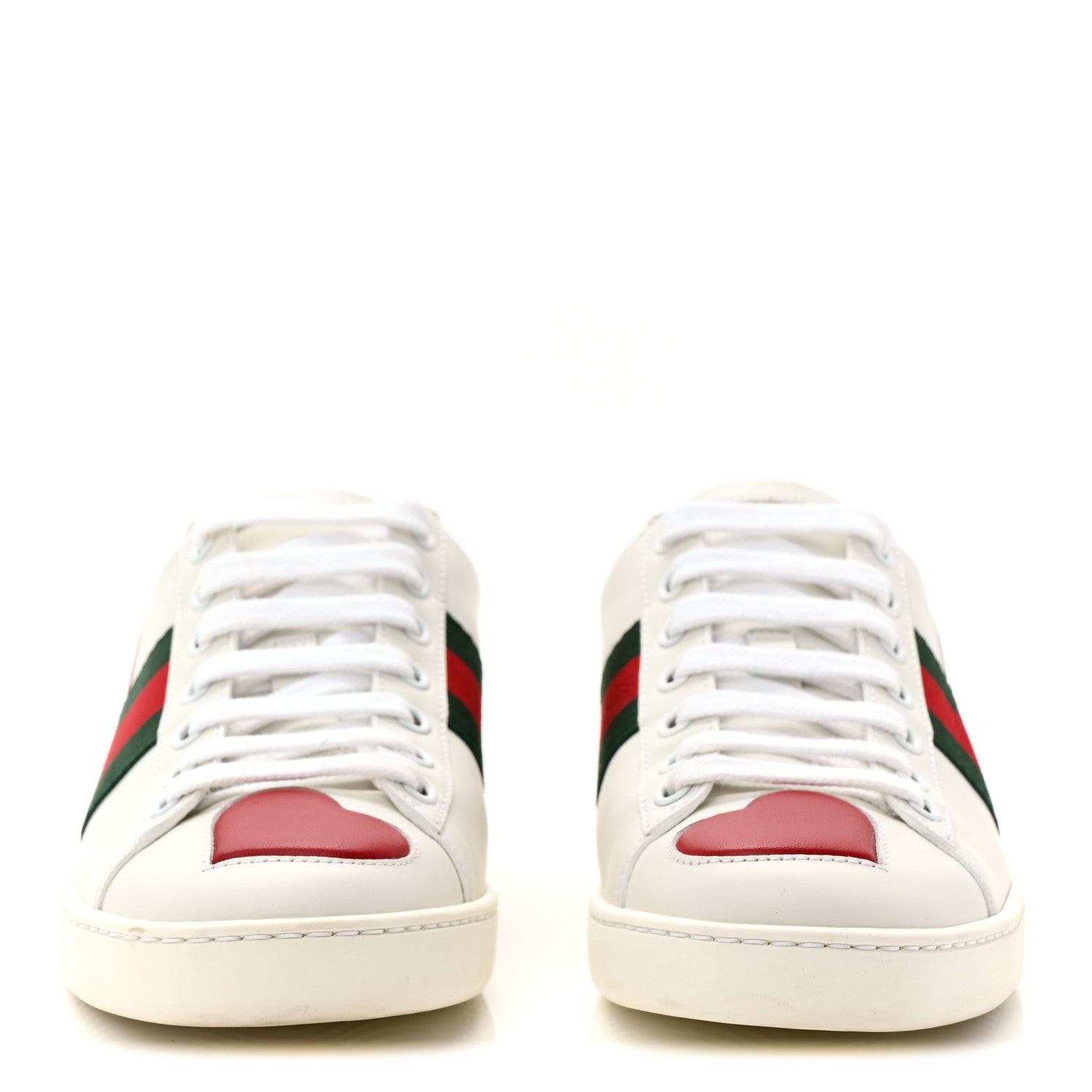 Gucci Calfskin Web Heart Embroidered Womens Ace Sneakers 35 White