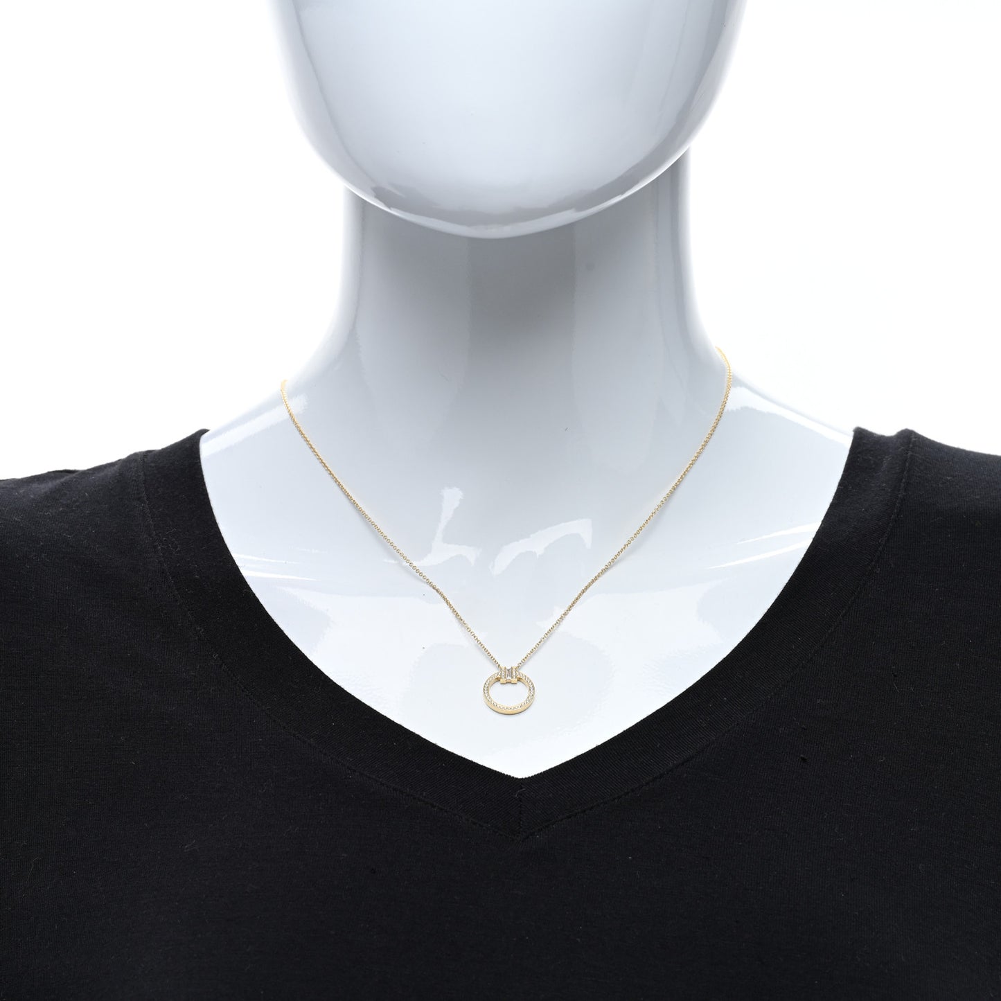 18K Yellow Gold Diamond T Baguette Pave Pendant Necklace