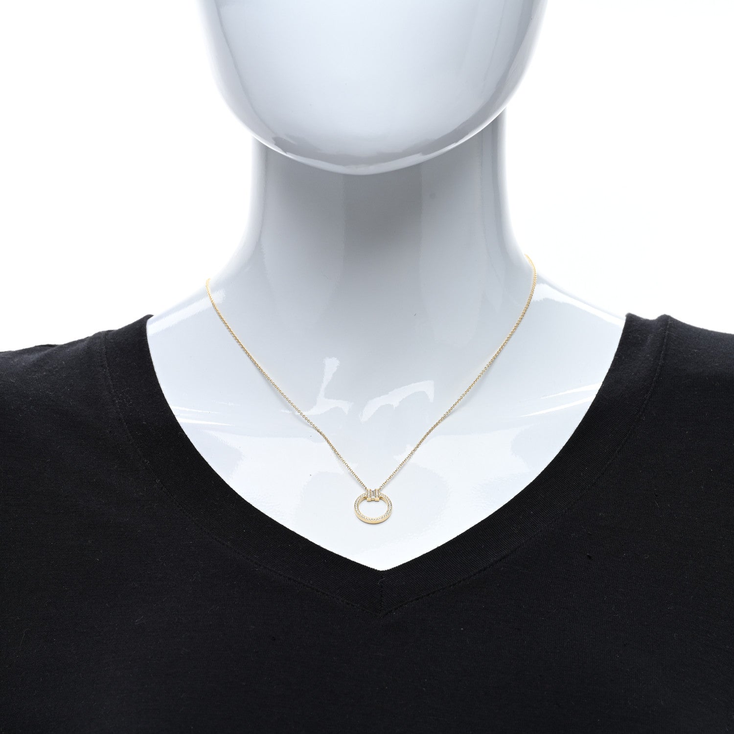 Tiffany 18K Yellow Gold Diamond T Baguette Pave Pendant Necklace 3 of 5