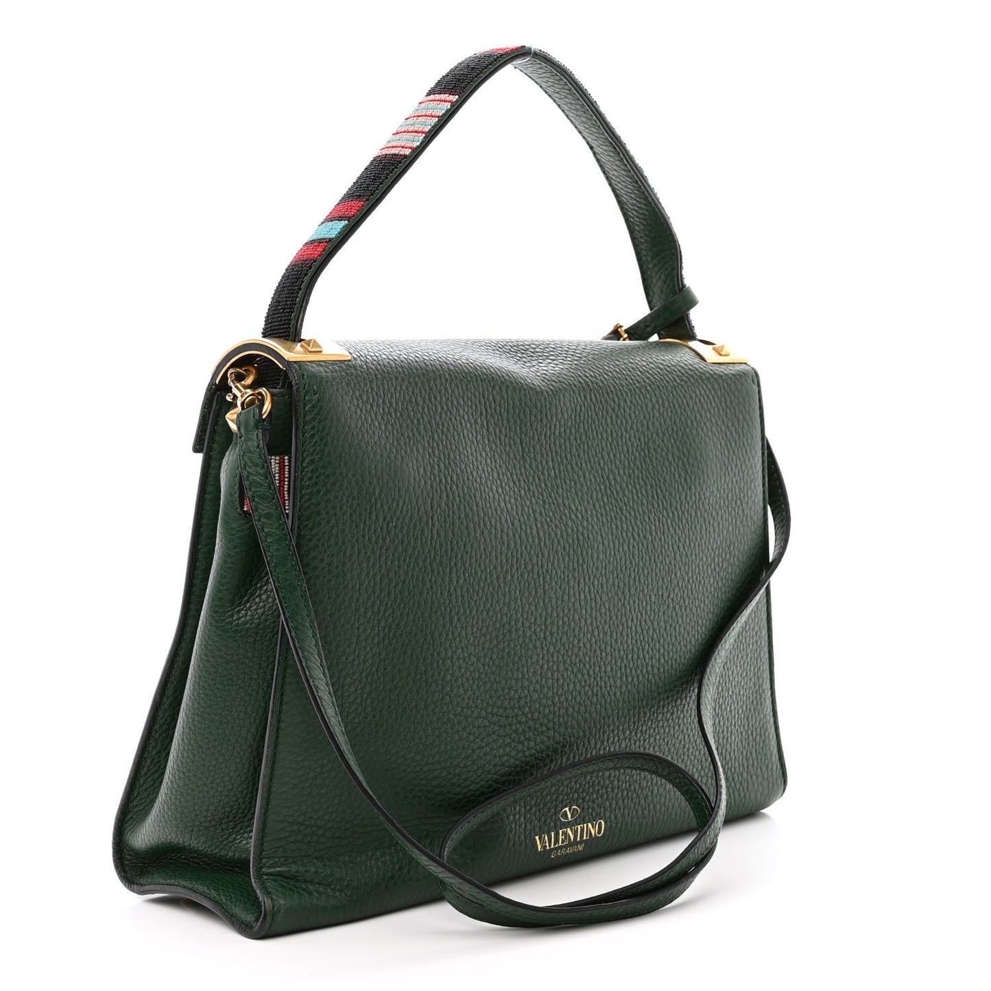 Pebbled Calfskin Beaded Medium My Rockstud Frame Bag Green