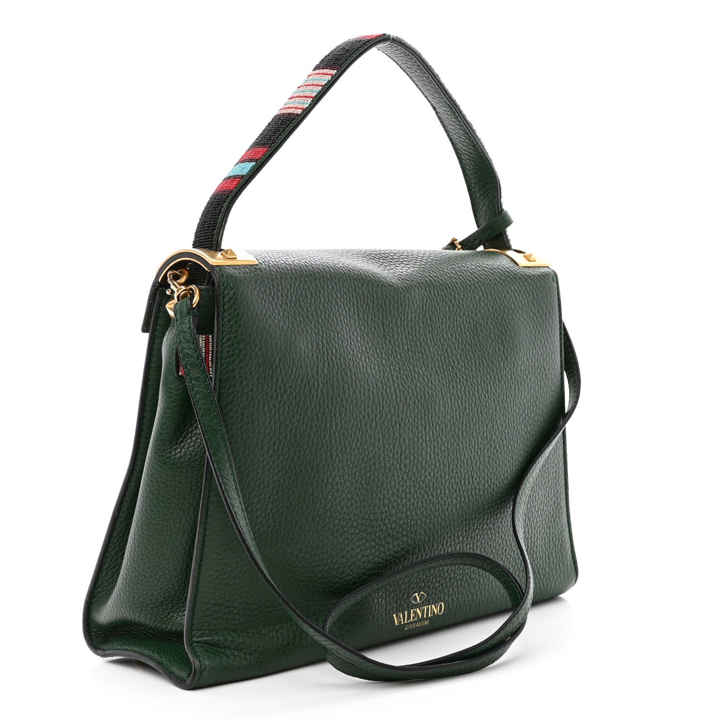 Valentino Garavani Pebbled Calfskin Beaded Medium My Rockstud Frame Bag Green 3 of 10