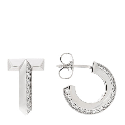Tiffany 18K White Gold Diamond T1 Hoop Earrings 1 of 6