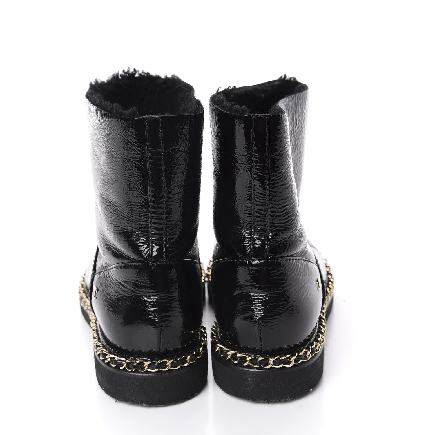 Chanel Crumpled Calfskin Shearling Womens Cap Toe Chain Short Boots 39 Black 6 of 9
