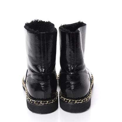 Chanel Crumpled Calfskin Shearling Womens Cap Toe Chain Short Boots 39 Black 6 of 9