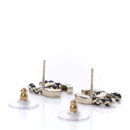 Chanel Crystal Baguette Lambskin Chain CC Vintage Allure Stud Earrings Black Gold 5 of 10