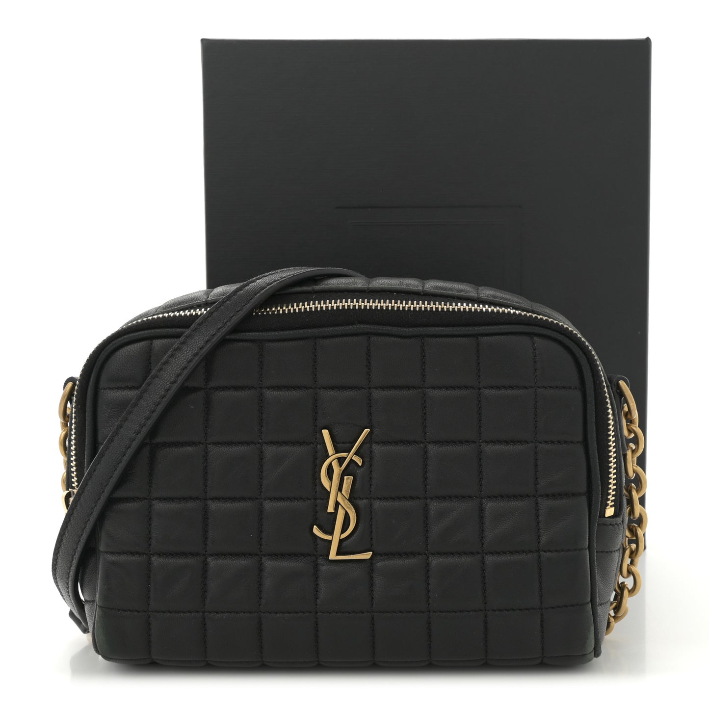 Lambskin Carre Quilted Cassandre Mini Camera Bag Black
