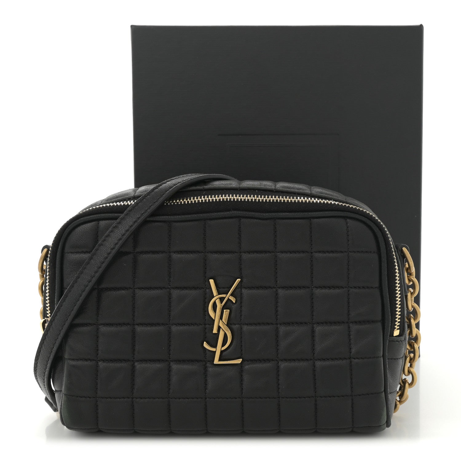 Saint Laurent Lambskin Carre Quilted Cassandre Mini Camera Bag Black 14 of 14