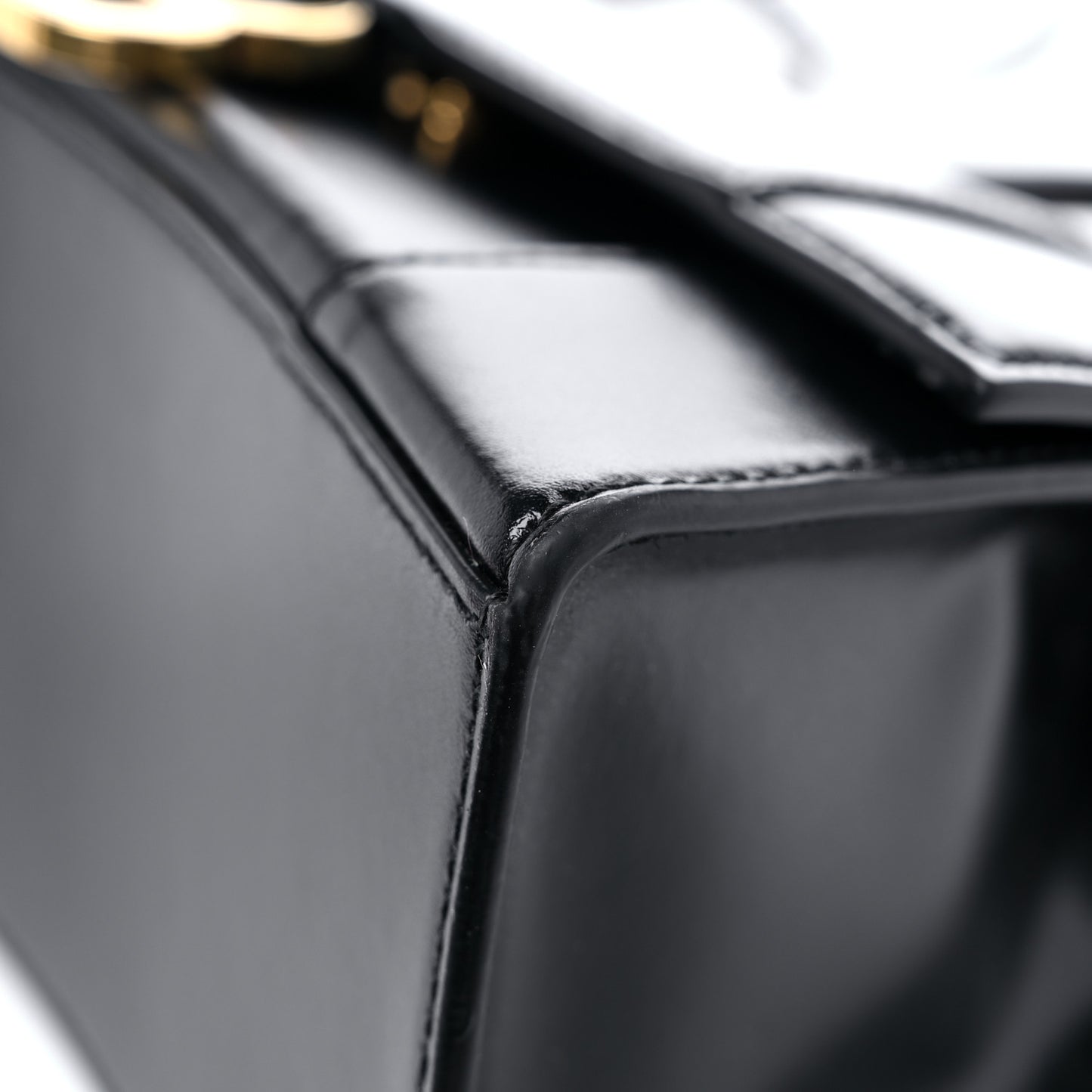 Shiny Box Calfskin Small Hourglass Top Handle Bag Black