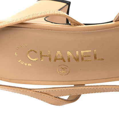 Chanel Goatskin Grosgrain Cap Toe CC Slingback Pumps 38.5 Beige Black 7 of 9