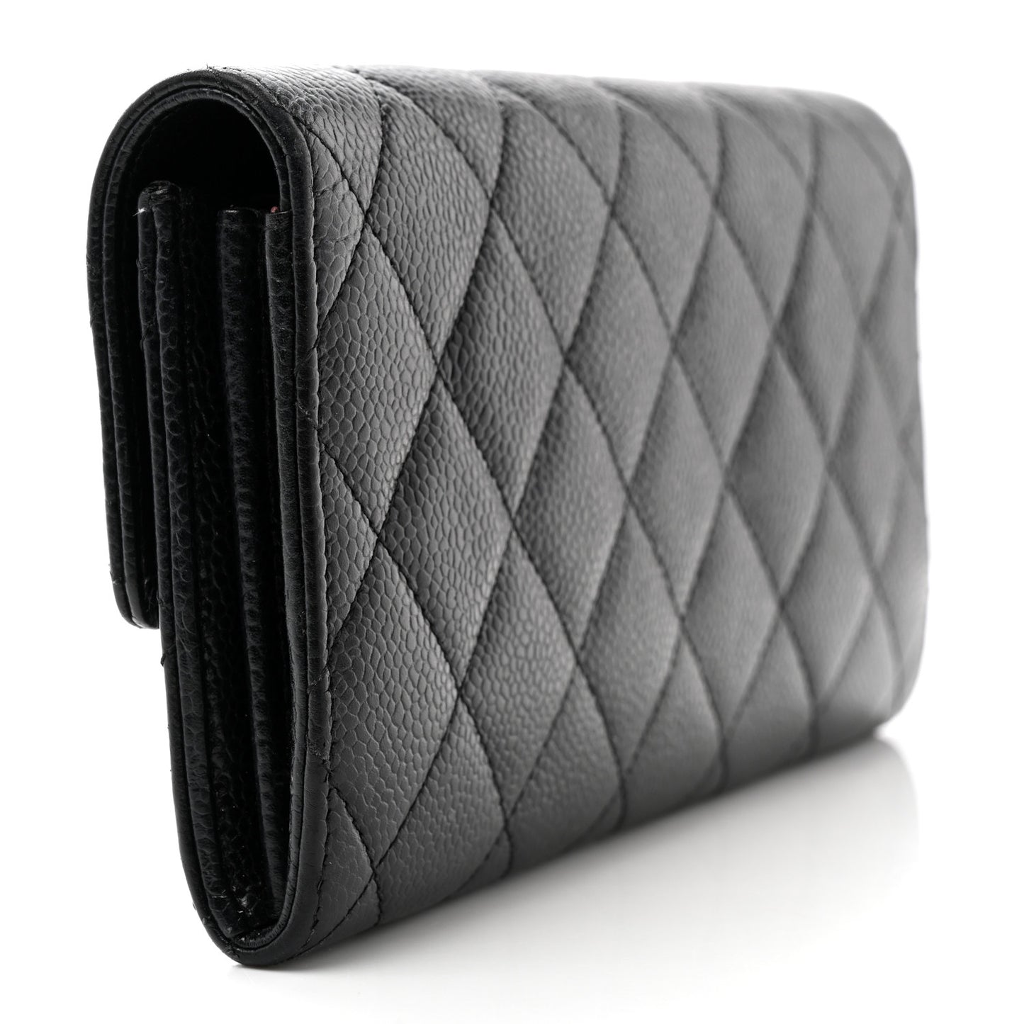 Caviar Quilted Large Gusset Flap Wallet Black