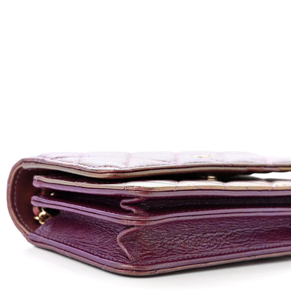 Chanel Iridescent Lambskin Quilted Mini Wallet On Chain WOC Purple 9 of 11