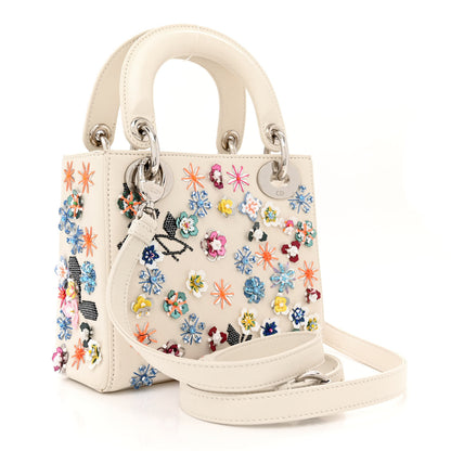 Christian Dior Calfskin Sequin Floral Embroidered Mini Lady Dior White Multicolor 3 of 12